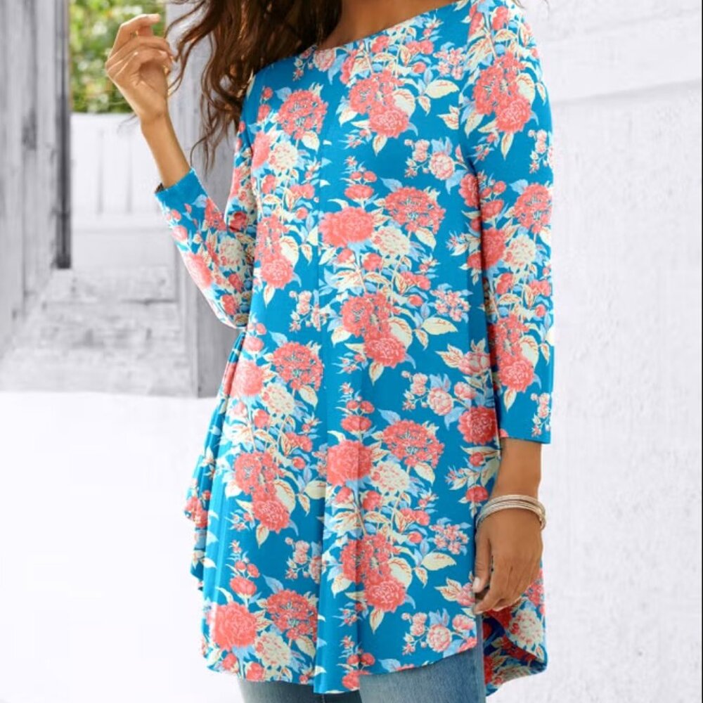 Roamans Flower Ultra Drape Boatneck Swing Tunic 1X 22-24